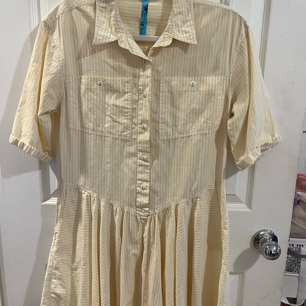 Free People Cream Striped Collared Shirt